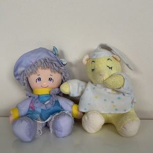 Vintage Sleepy Time Yellow Bear & Dolly Mine Vintage Lilac Doll w/Hat